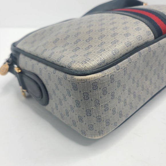 GUCCI Micro Web GG Monogram Crossbody Bag Canvas Navy Gold Vintage Italy - Picture 11 of 16